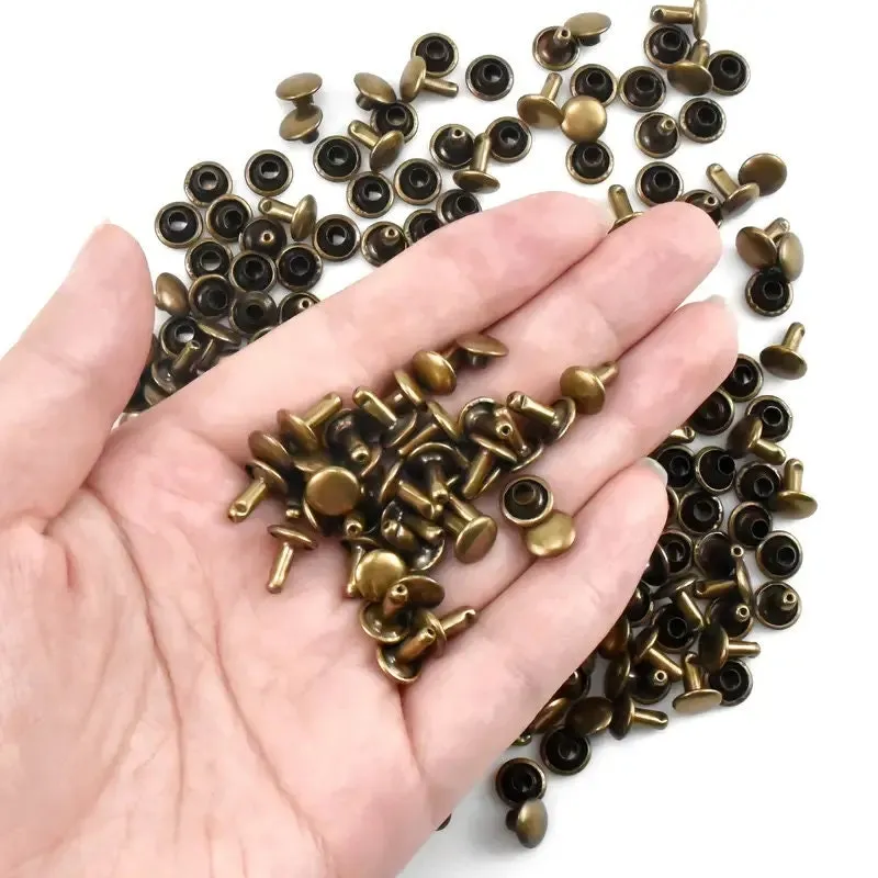 100pcs Double Cap Leather Rivets | Tubular Metal Studs Round Flat Rivets | Antique Bronze Copper Rivets Double Sided Rivets | Snap Button