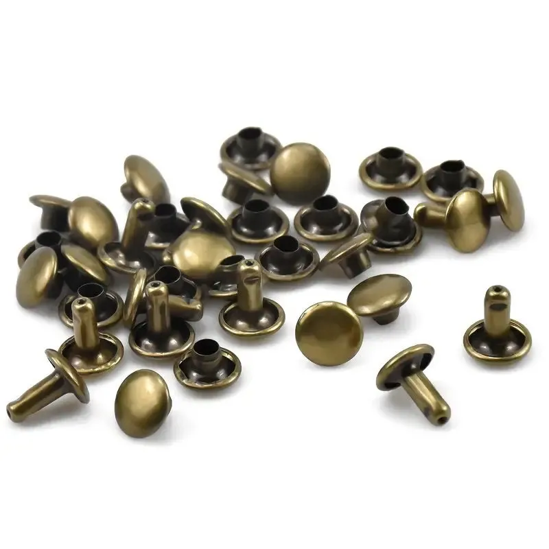 100pcs Double Cap Leather Rivets | Tubular Metal Studs Round Flat Rivets | Antique Bronze Copper Rivets Double Sided Rivets | Snap Button