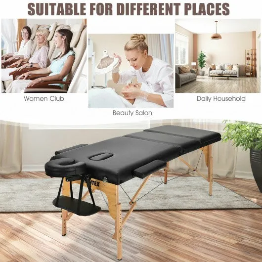 3 Fold 84" L Portable Adjustable Massage Table with Carry Case-Black