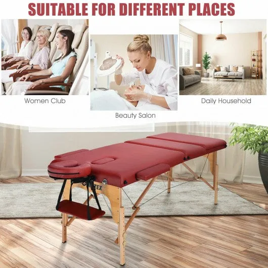 3 Fold 84" L Portable Adjustable Massage Table with Carry Case-Red