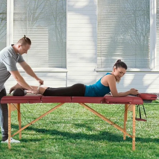 3 Fold 84" L Portable Adjustable Massage Table with Carry Case-Red