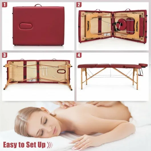 3 Fold 84" L Portable Adjustable Massage Table with Carry Case-Red