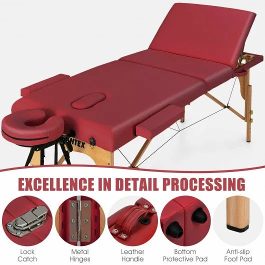 3 Fold 84" L Portable Adjustable Massage Table with Carry Case-Red