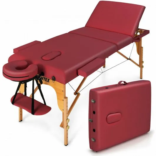 3 Fold 84" L Portable Adjustable Massage Table with Carry Case-Red