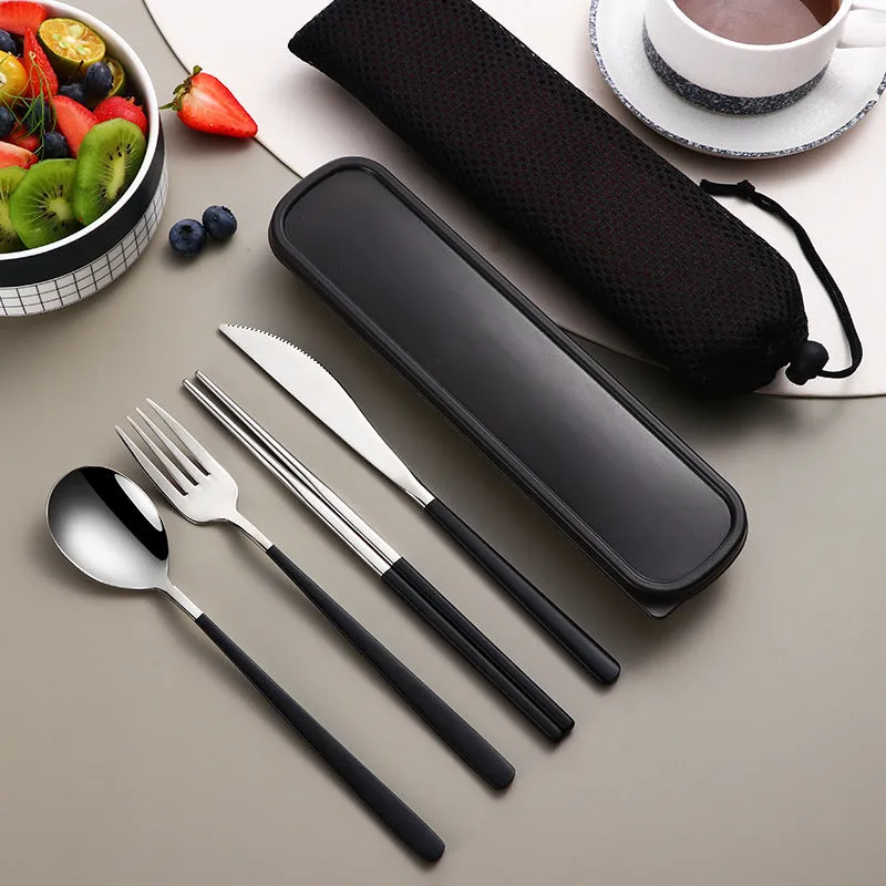 304 Dinnerware Set Flatware Kitchen Accessories Camping Travel Sets Gold Knife Fork Spoon Portable Cutlery Sets With Case