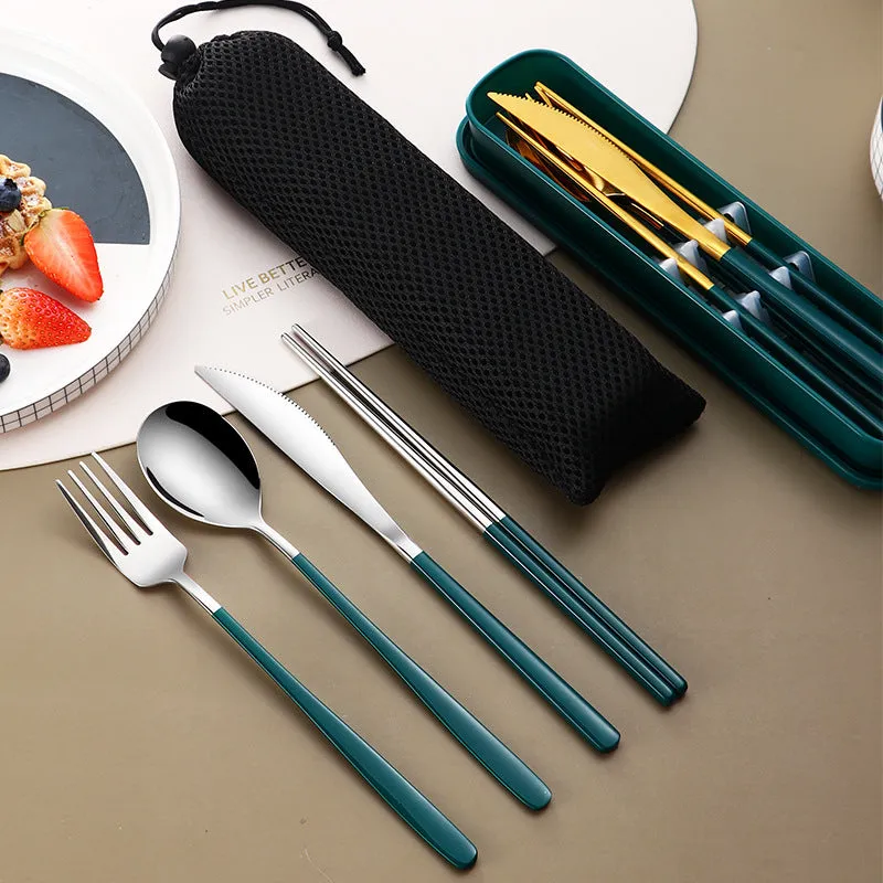 304 Dinnerware Set Flatware Kitchen Accessories Camping Travel Sets Gold Knife Fork Spoon Portable Cutlery Sets With Case