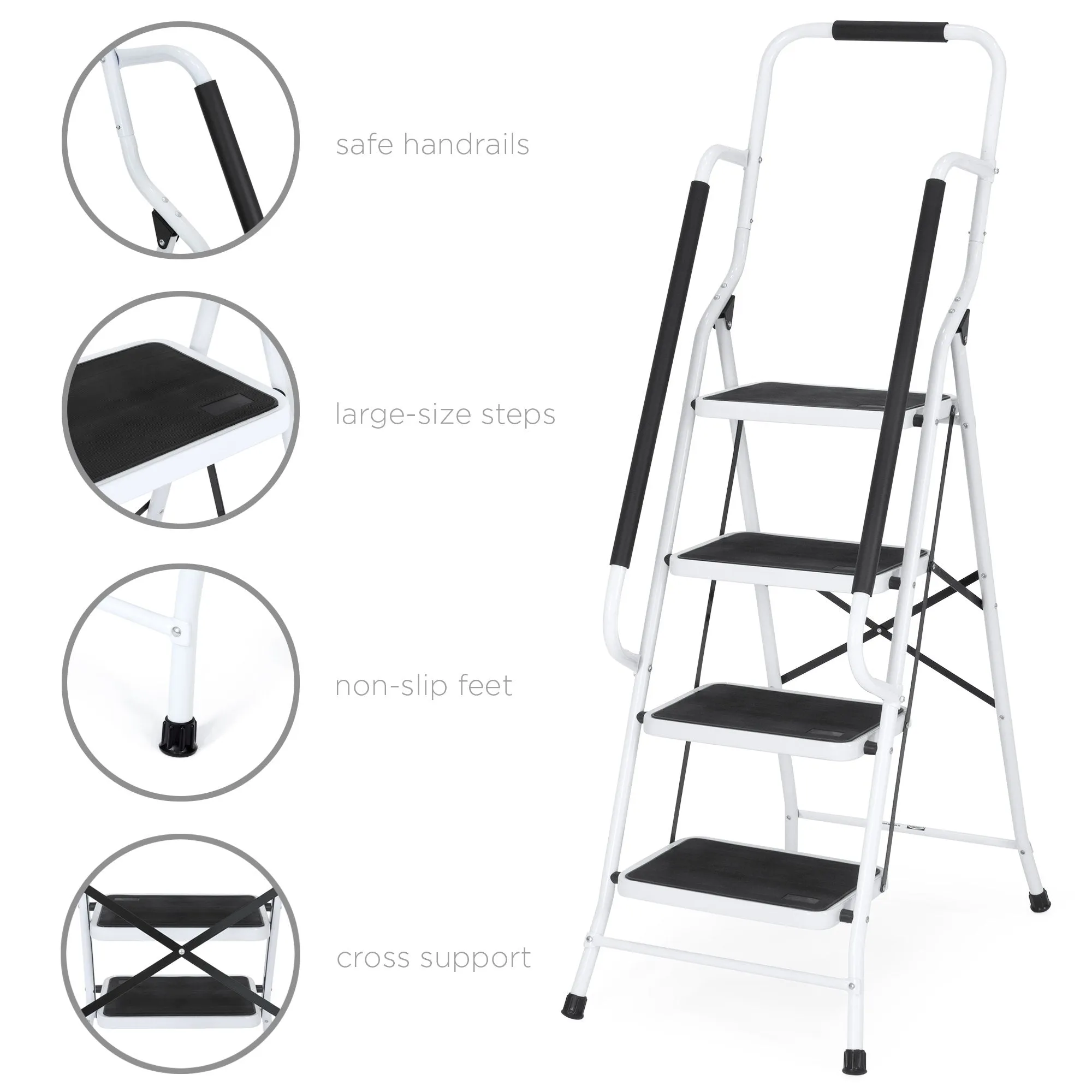 4-Step Portable Folding Ladder w/ Handrails, Tool Bag