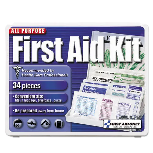 All-purpose First Aid Kit, 34 Pieces, 3.74 X 4.75, 34 Pieces, Plastic Case