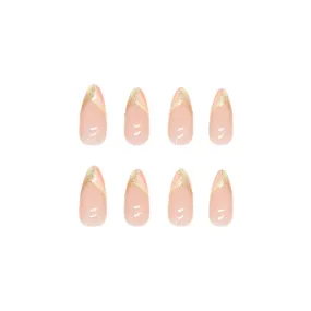 Almond Manicure after 00 Manicure Wear Nail Wholesale Warm Color Gold Pink Stripe Pure Desire Nail Patch