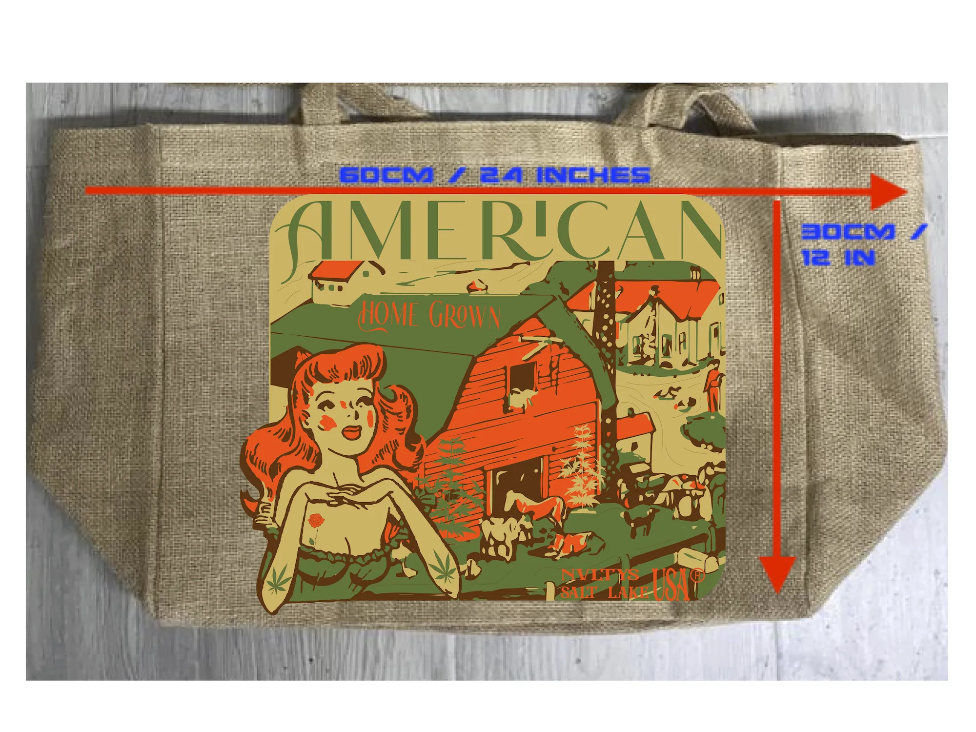 AMERICAN HOMEGROWN MARIJUANA BURLAP TOTE BAG (Sold by the piece)