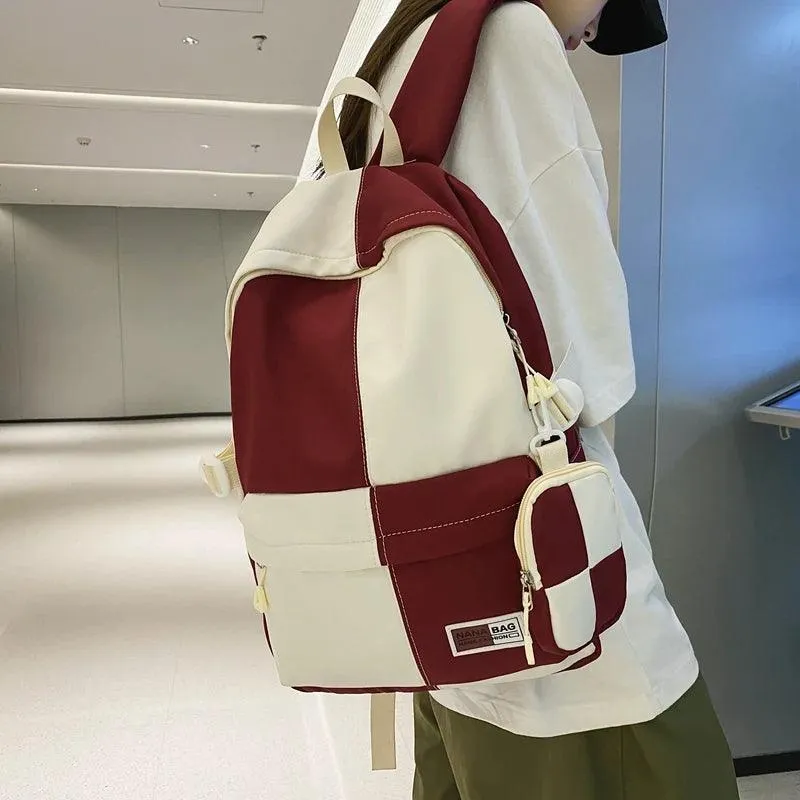 B3110 Cool Backpack - Fashion College School Bag - Grid Pattern