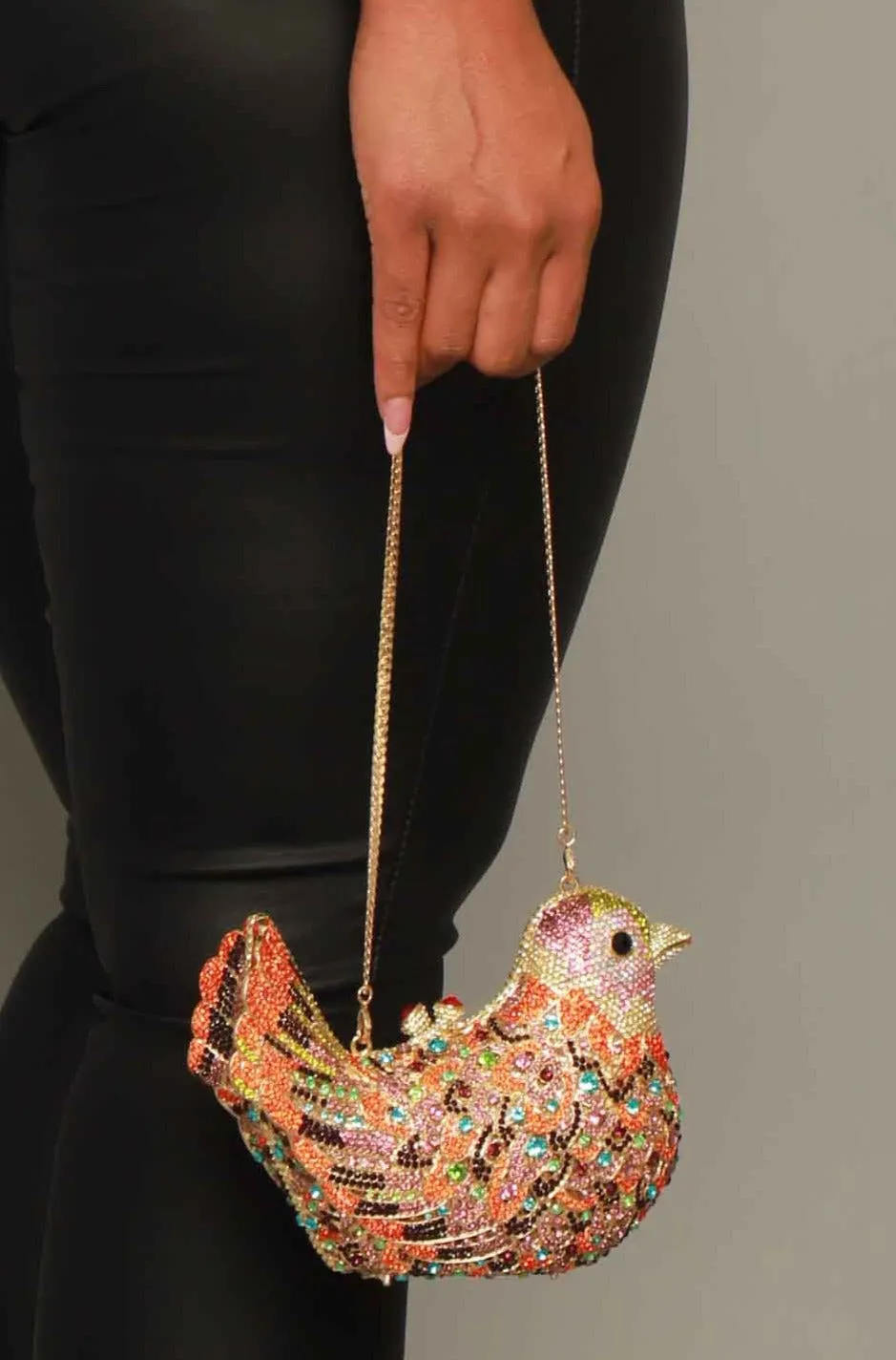 Birds Of Paradise Rhinestone Clutch Purse - Gold Multicolor