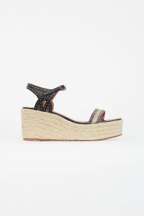 Black Embellished Platform Espadrille Sandal