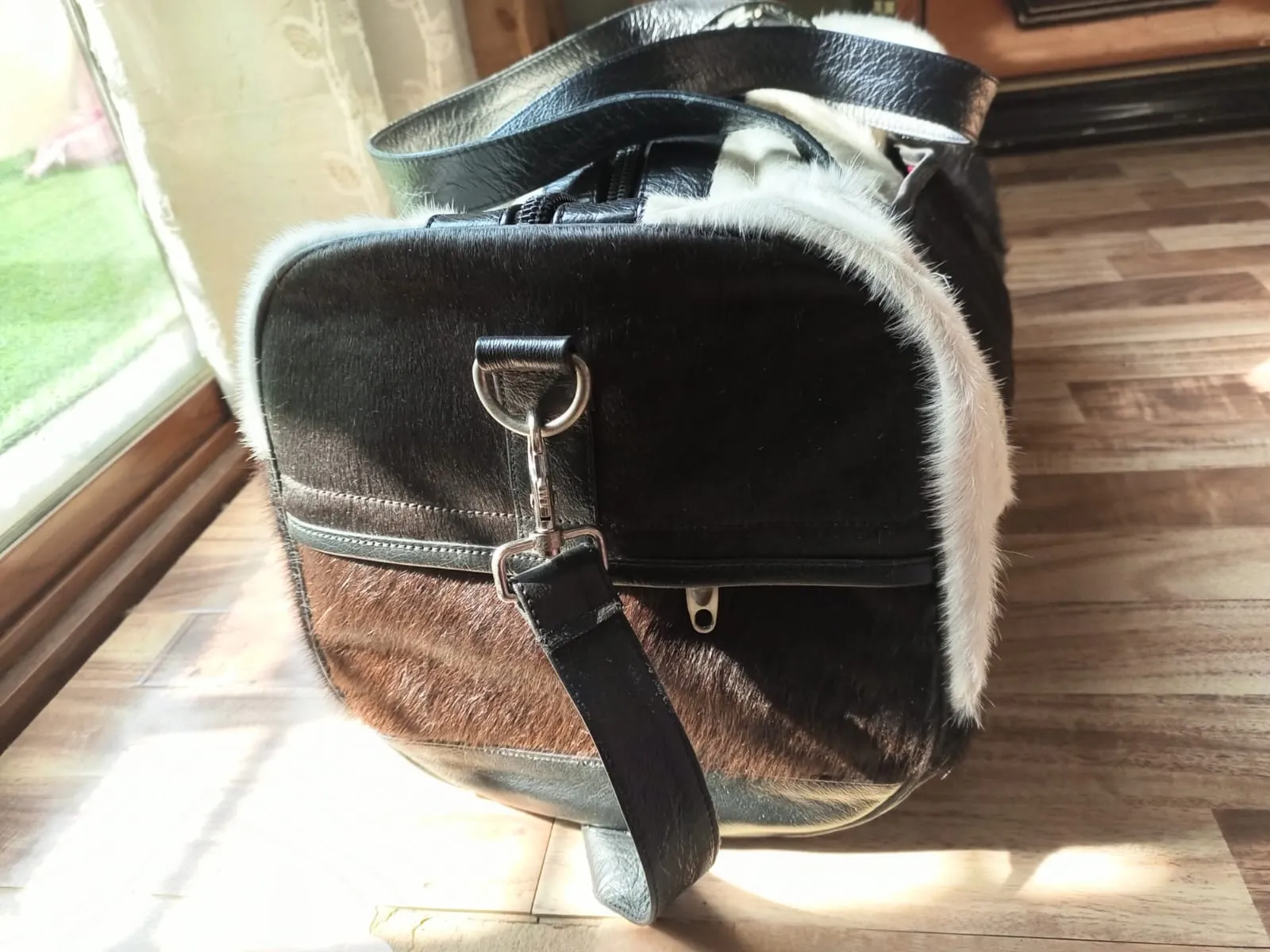 Black Leather Duffel Bag Cowhide  Duffel Bag Unisex Luggage