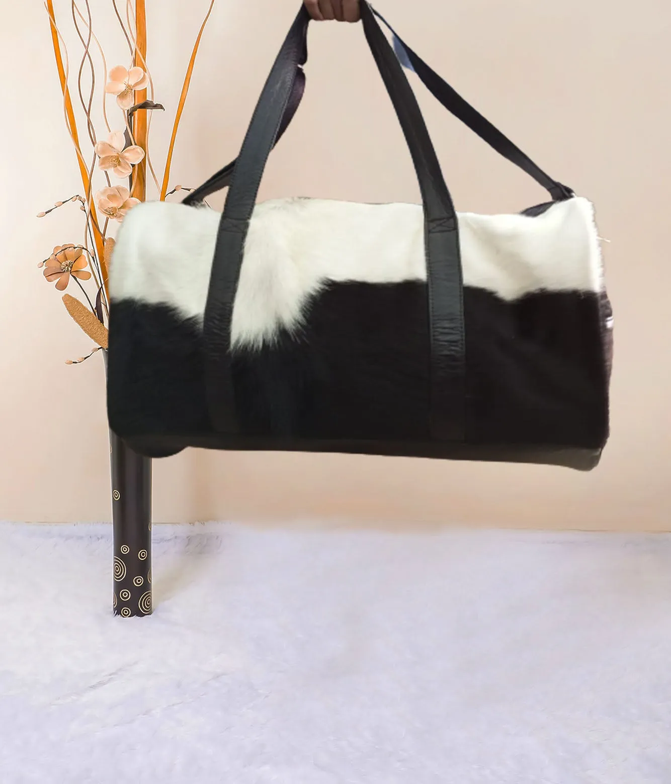 Black Leather Duffel Bag Cowhide  Duffel Bag Unisex Luggage