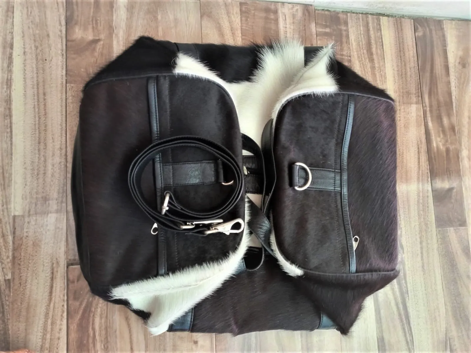 Black Leather Duffel Bag Cowhide  Duffel Bag Unisex Luggage