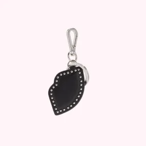 BLACK LEATHER STUDDED LIP KEYRING