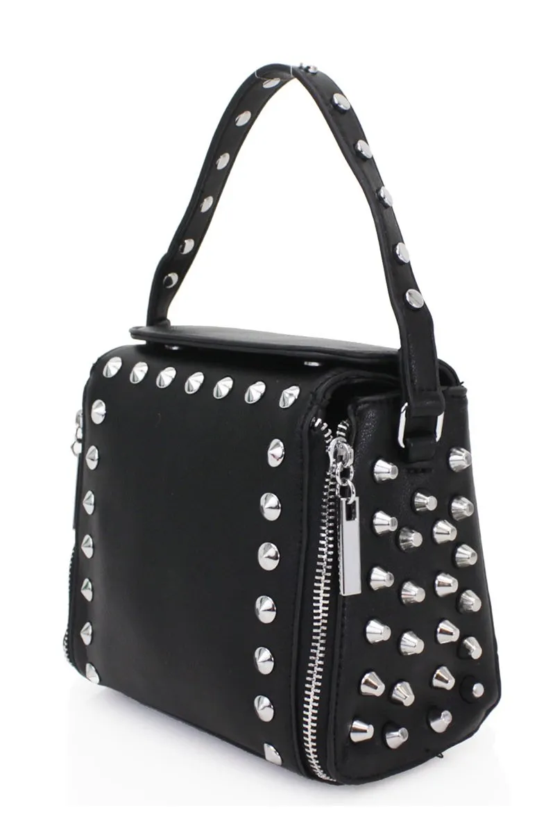 BLACK STUDDED CROSS BODY BAG