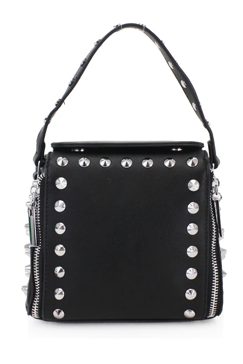 BLACK STUDDED CROSS BODY BAG