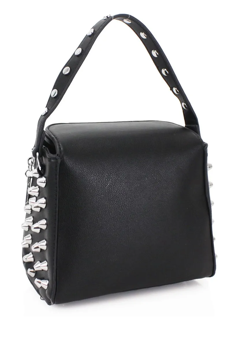 BLACK STUDDED CROSS BODY BAG