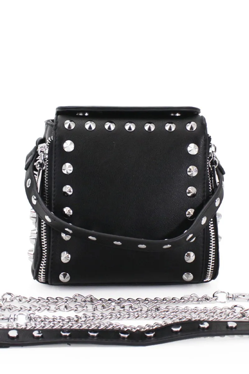 BLACK STUDDED CROSS BODY BAG