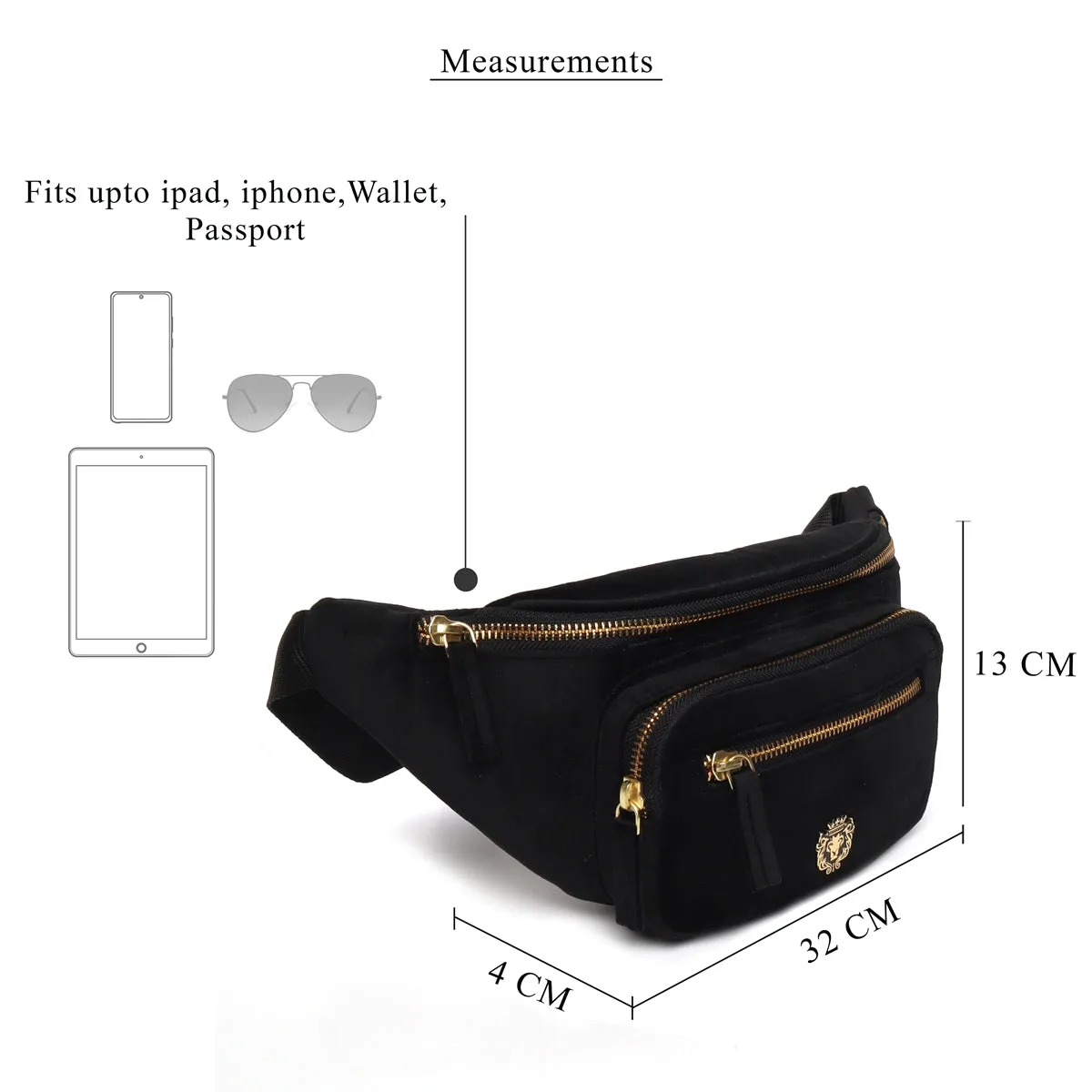 Black Velvet Waist Pack with Multi Compartment