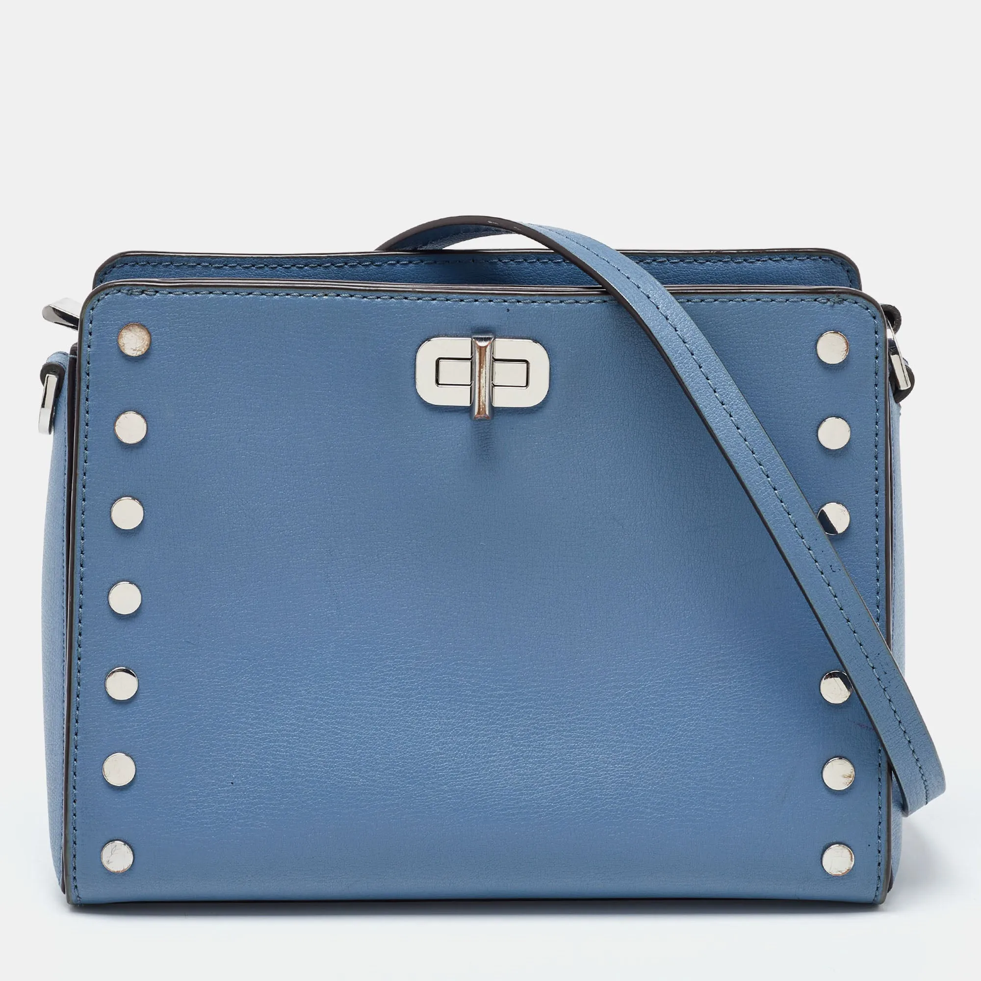 Blue Leather Sylvia Studded Shoulder Bag