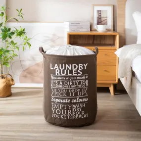 Brown Foldable Laundry Bag with Lid Drawstring