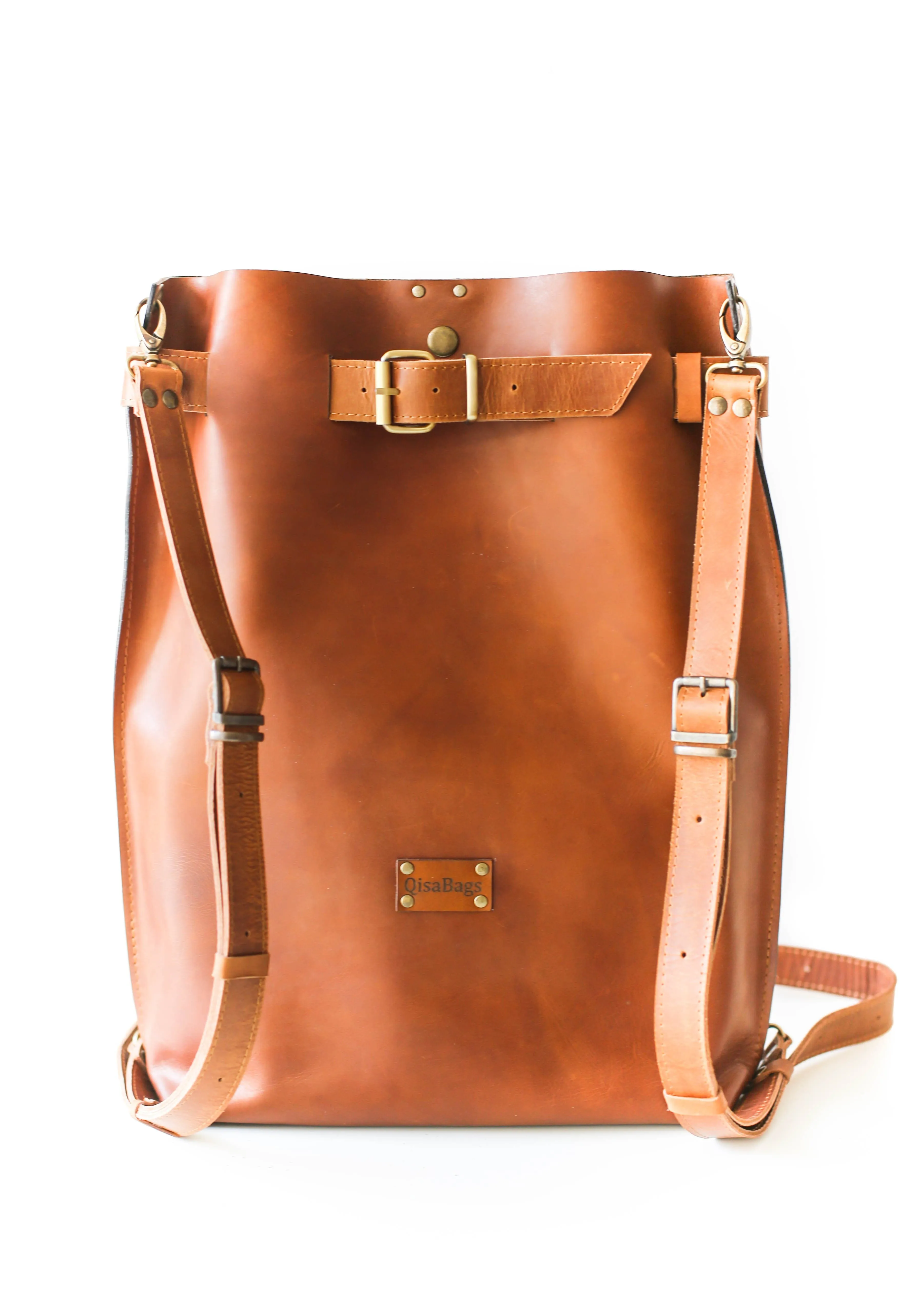 Brown Large Leather Backpack Purse