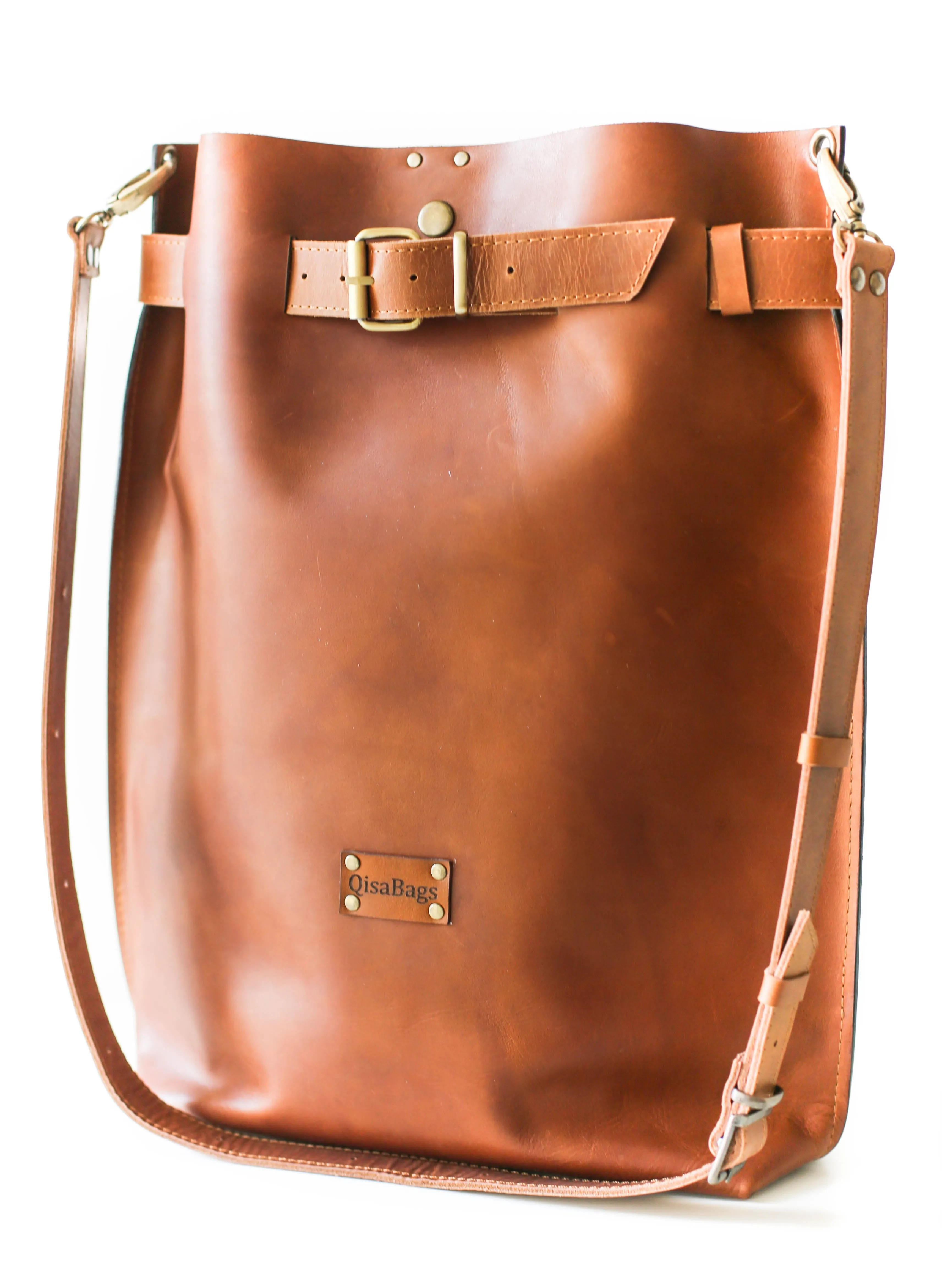 Brown Large Leather Backpack Purse