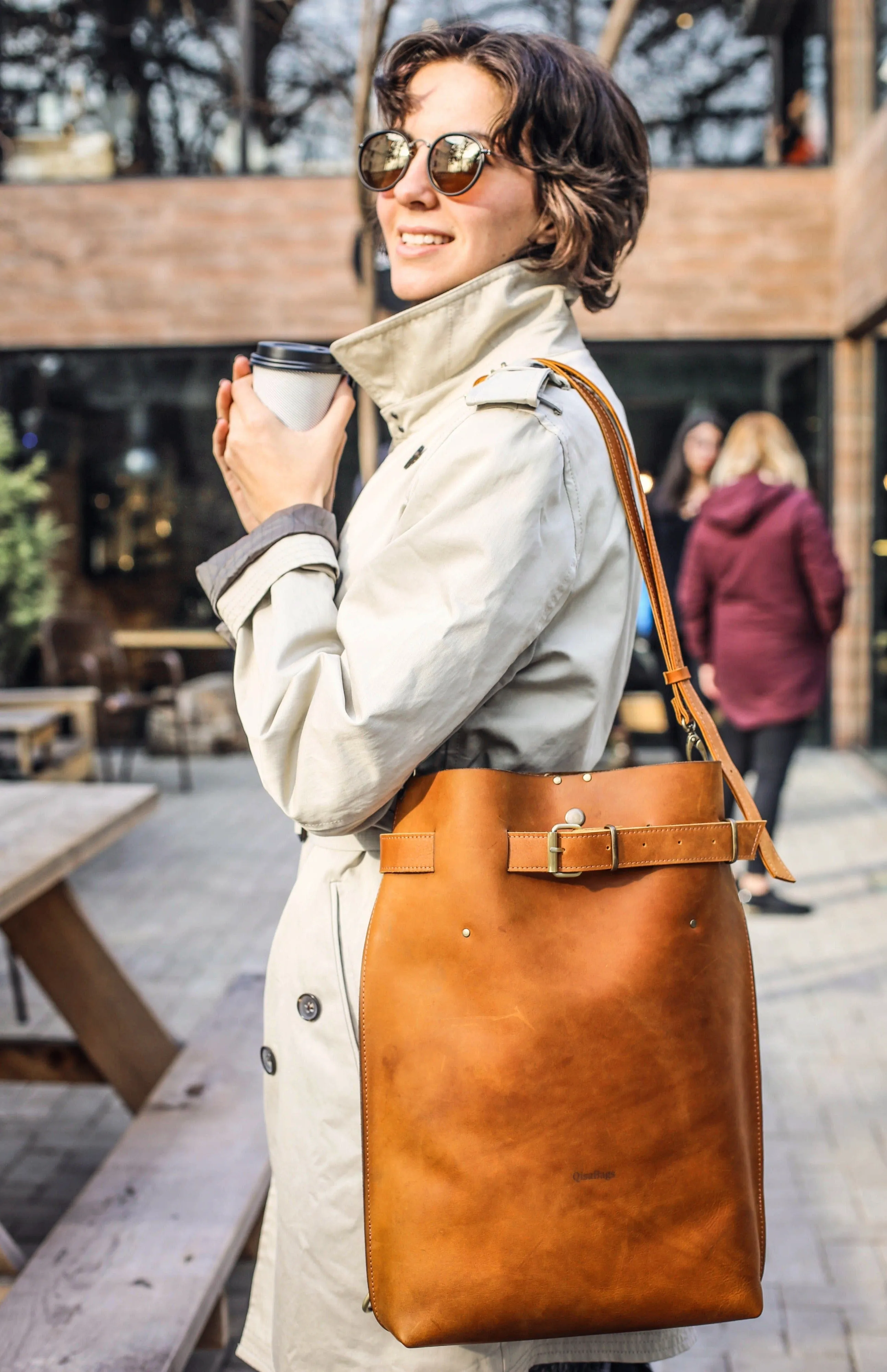 Brown Large Leather Backpack Purse