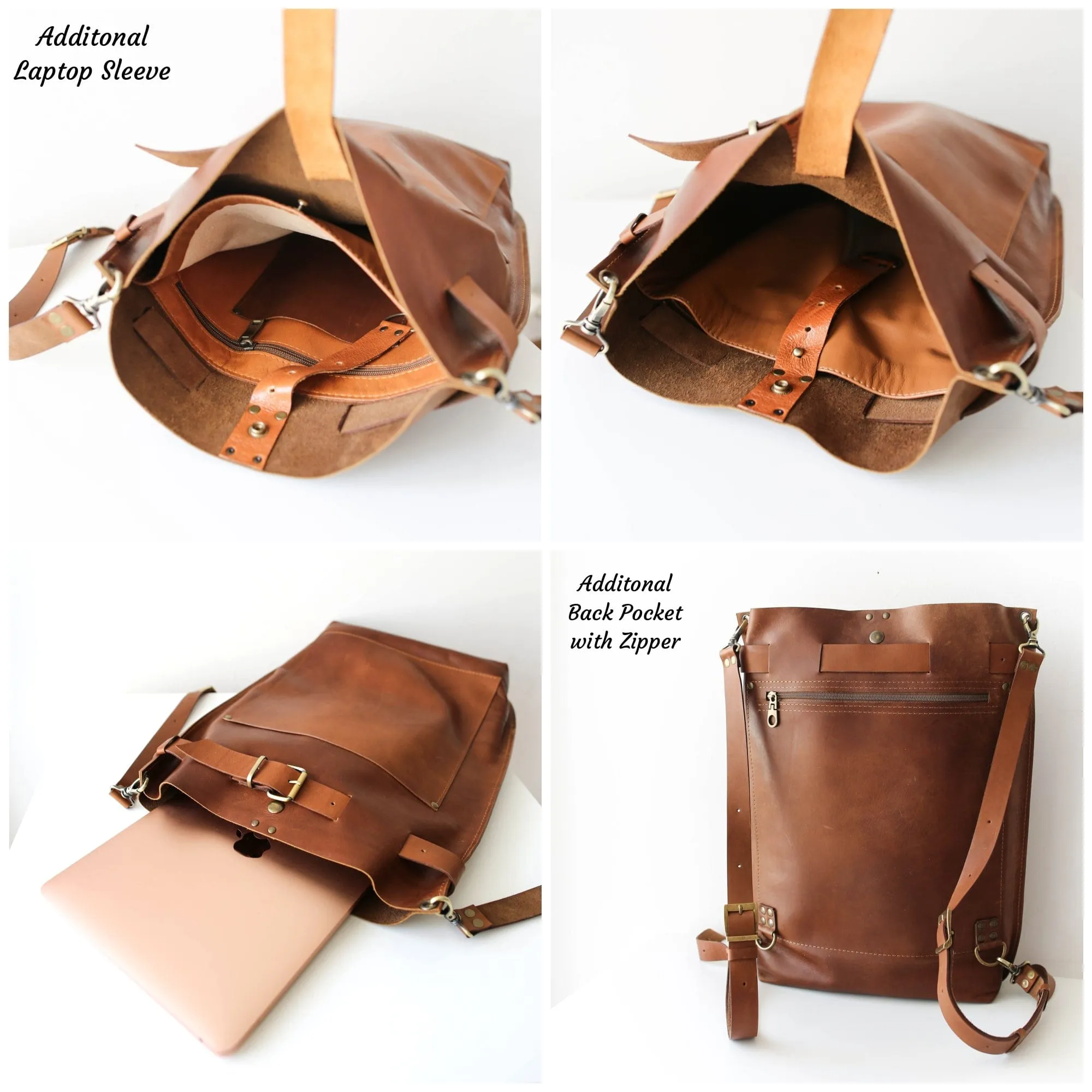 Brown Large Leather Backpack Purse