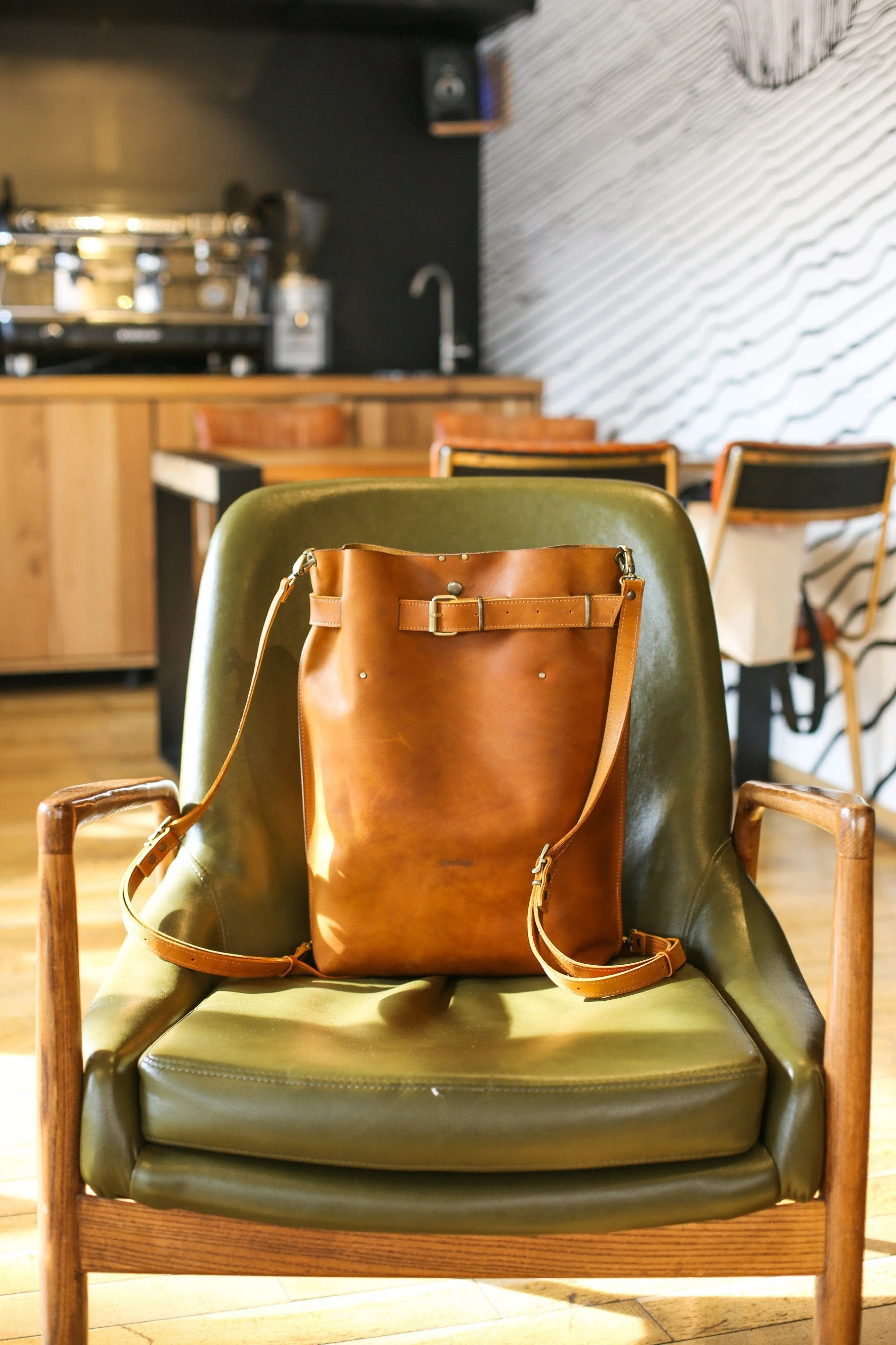 Brown Large Leather Backpack Purse