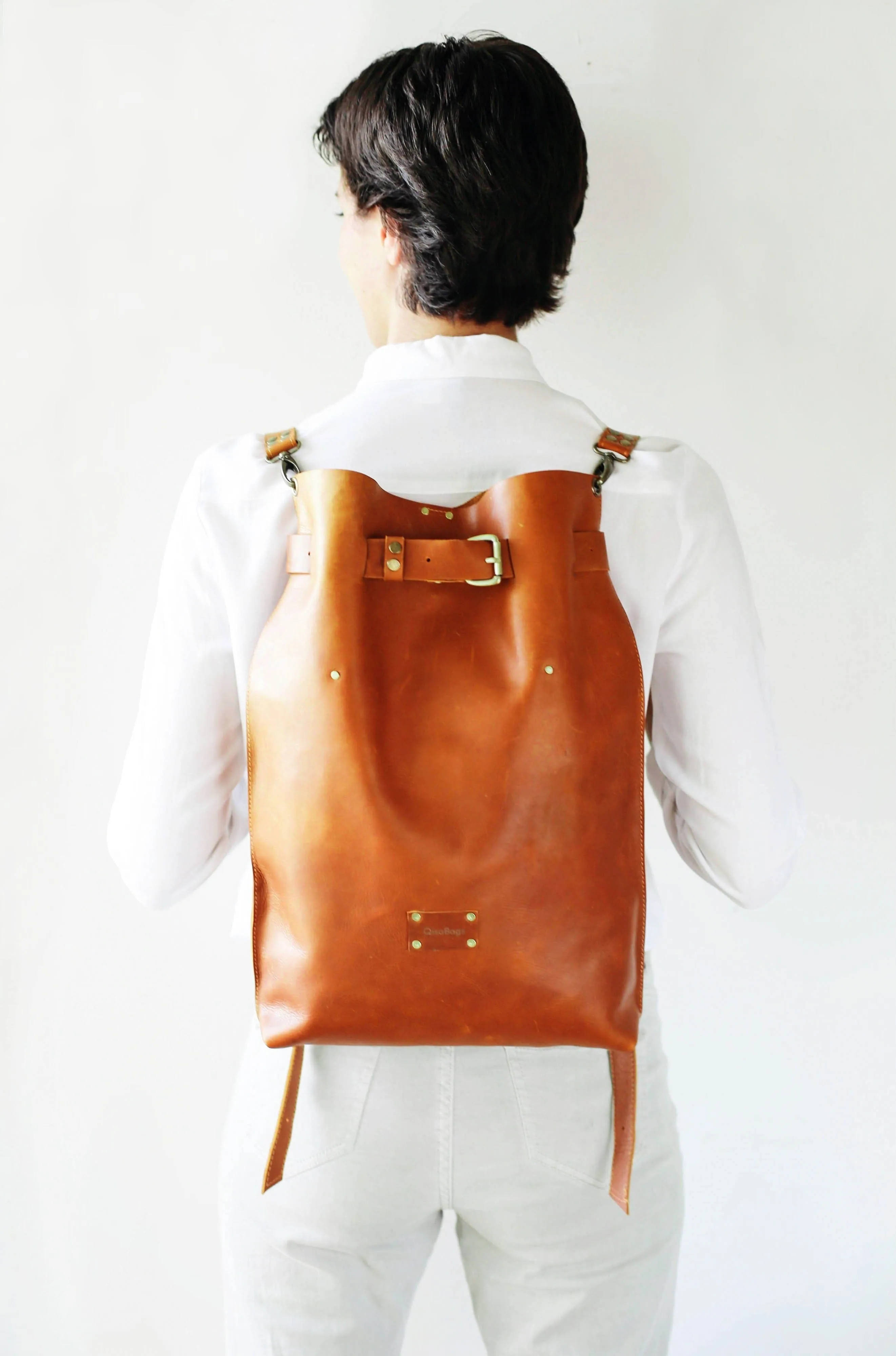 Brown Large Leather Backpack Purse