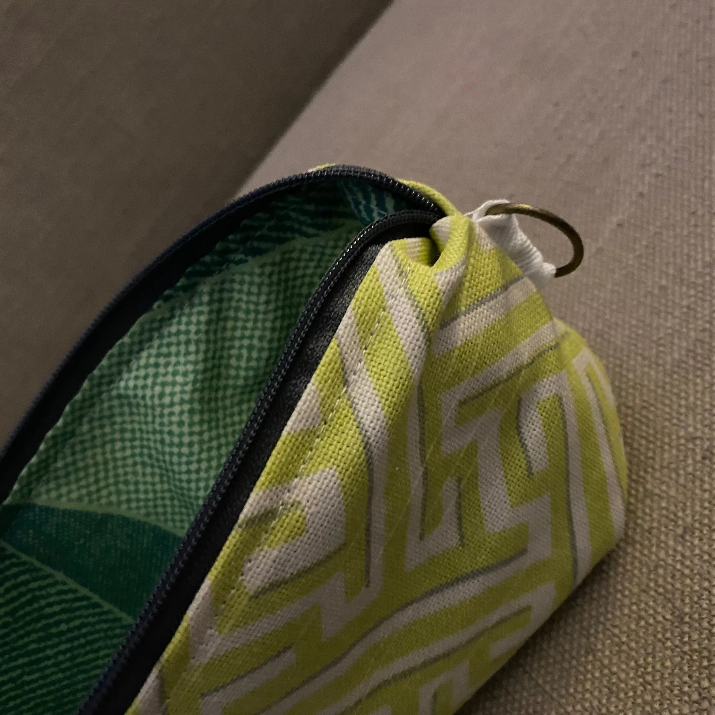 Chartreuse Greek Key Small Zipper Bag