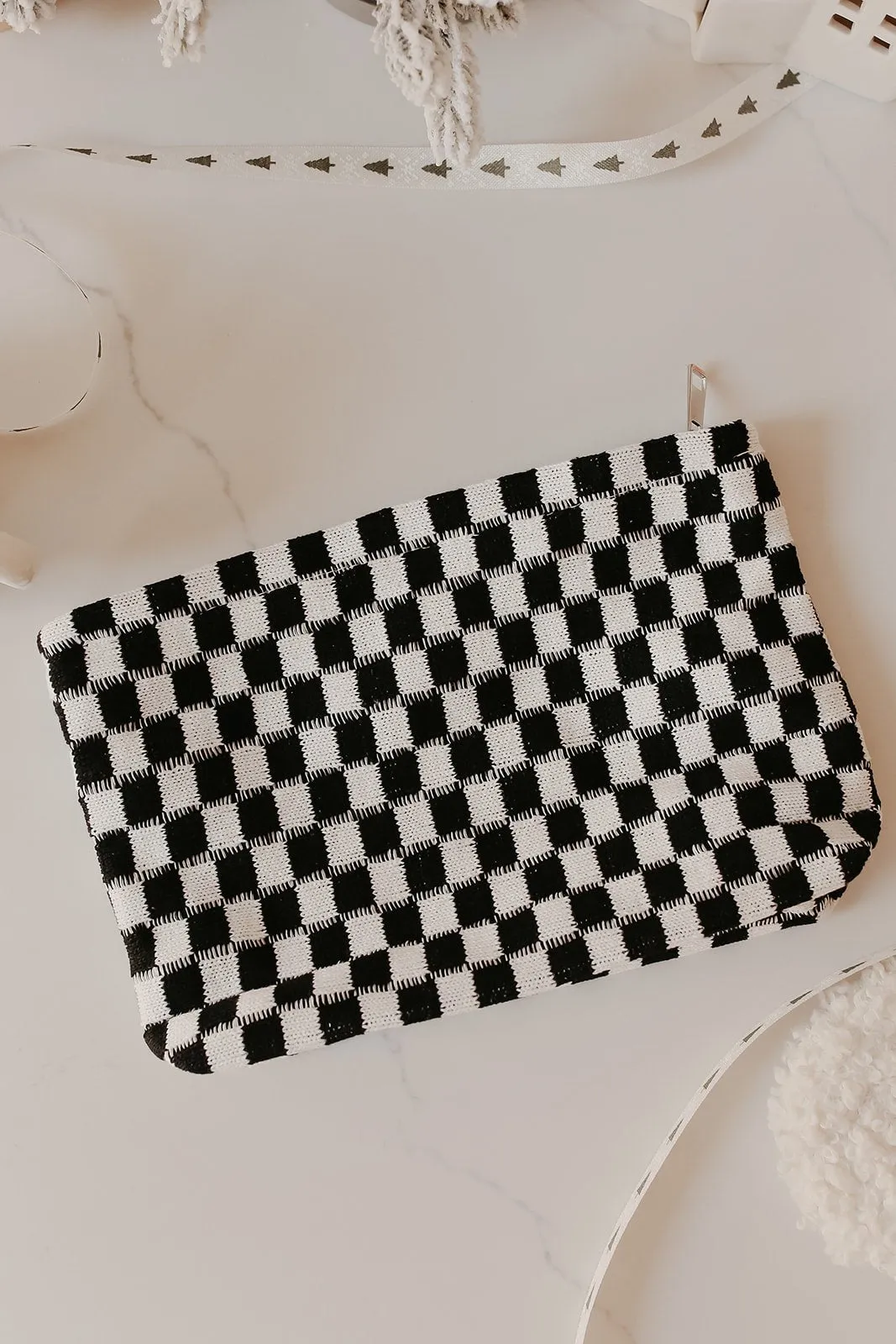 Checkered Cosmetic Makeup Bag