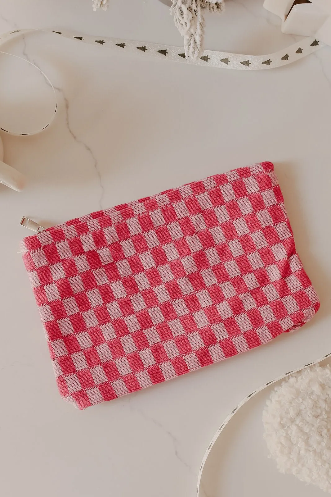 Checkered Cosmetic Makeup Bag