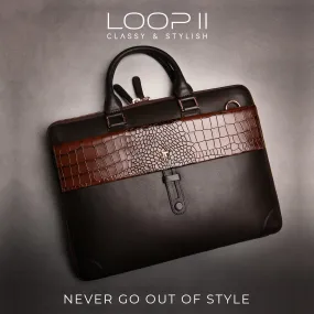 Corporate New Year Gift | Loop II | Pure Leather Laptop Bag for Men | Color: Brown