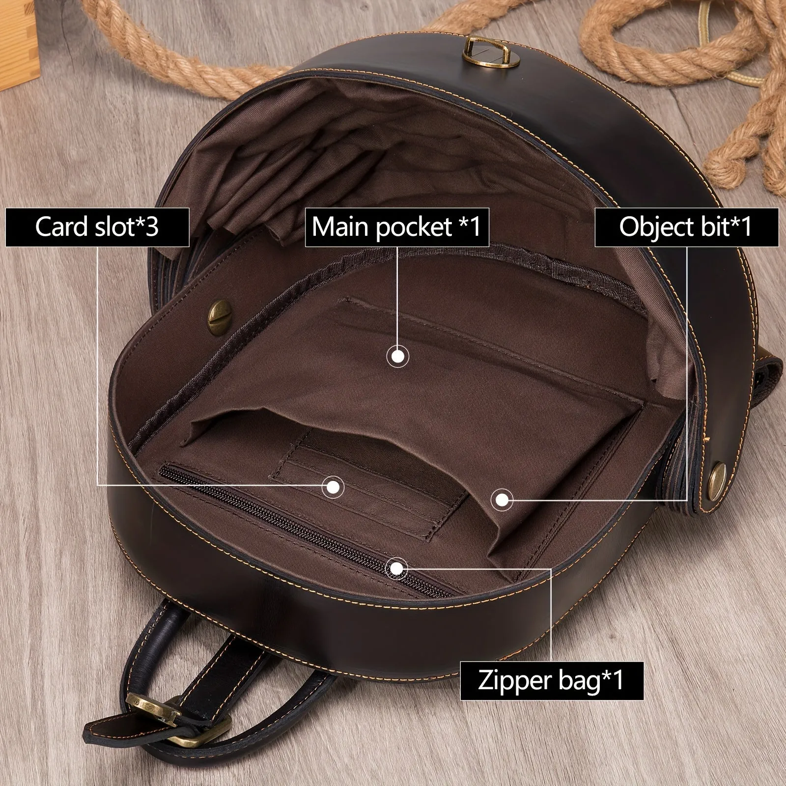 Crazy Horse Leather Backpack, Round Schoolbag Backpack, Anti-theft Classic Outdoor Travel Bag, Large Capacity Genuine Leather Bag