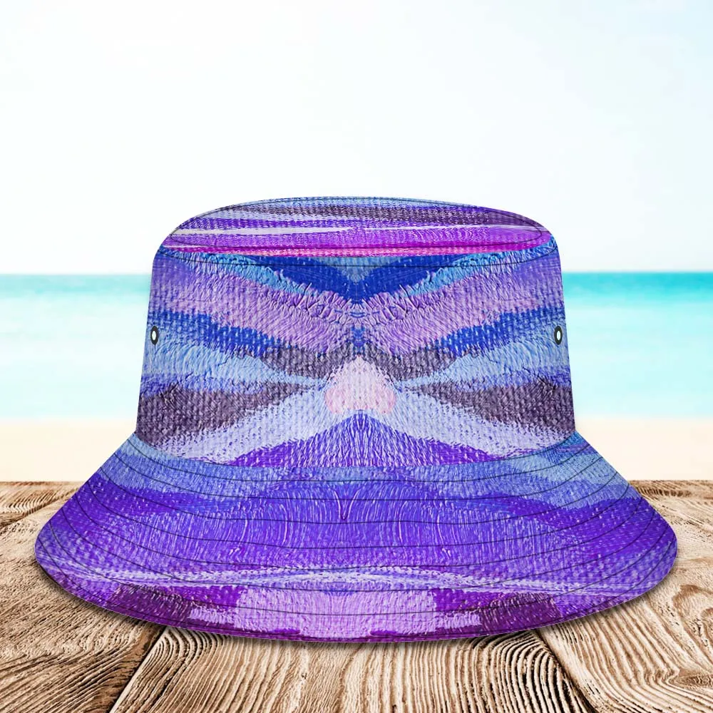 Custom Face Bucket Hat Unisex Personalised Photo Wide Brim Outdoor Summer Hats Purple Blue and Orange Oil Painting Style