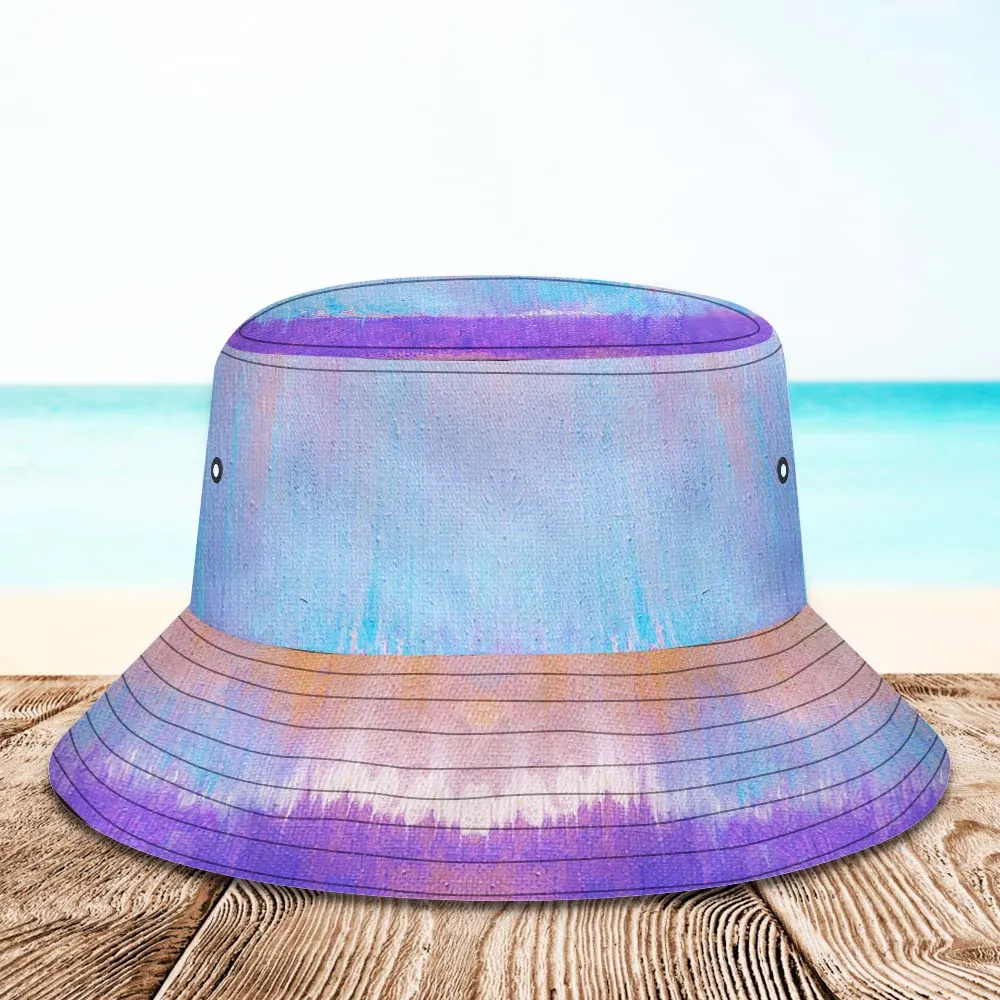 Custom Face Bucket Hat Unisex Personalised Photo Wide Brim Outdoor Summer Hats Purple Blue and Orange Oil Painting Style