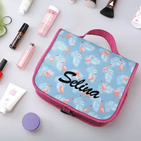 Custom Hanging Toiletry Bag Personalized Flamingo Cosmetic Makeup Travel Organizer for Men and Women