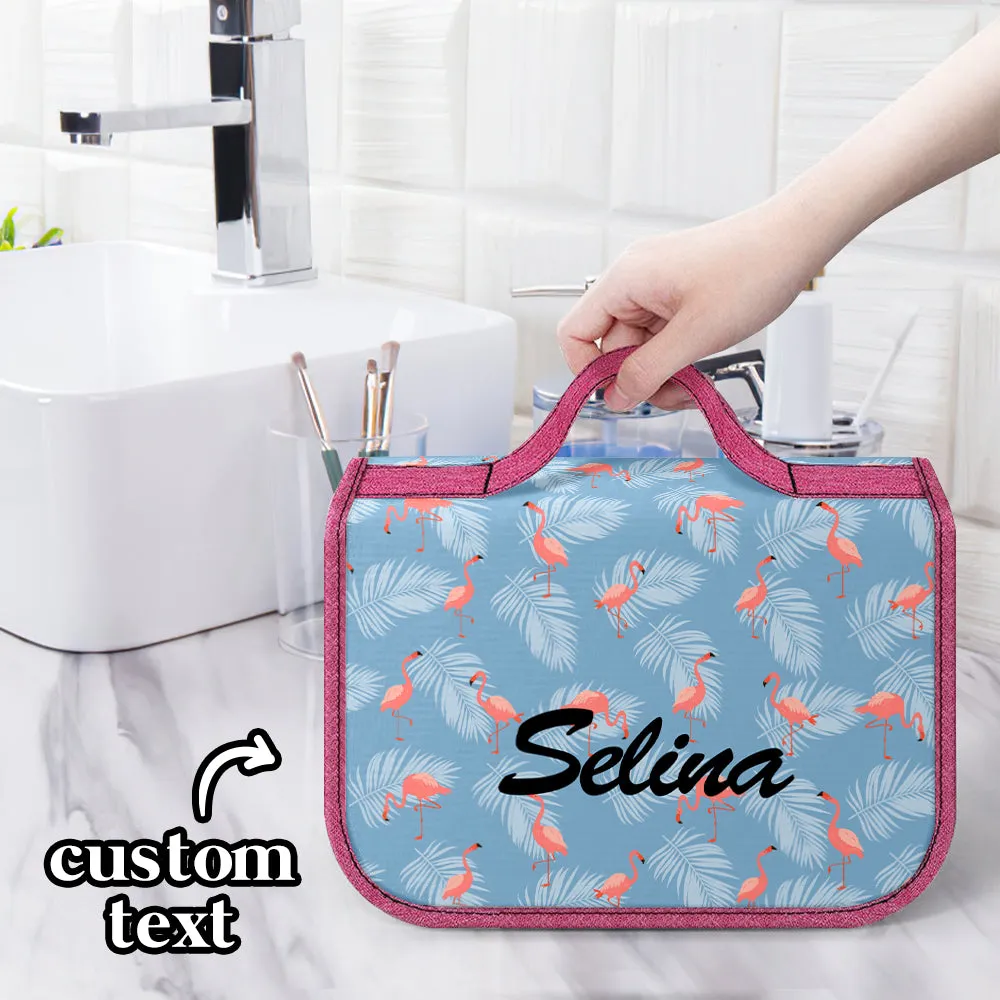 Custom Hanging Toiletry Bag Personalized Flamingo Cosmetic Makeup Travel Organizer for Men and Women