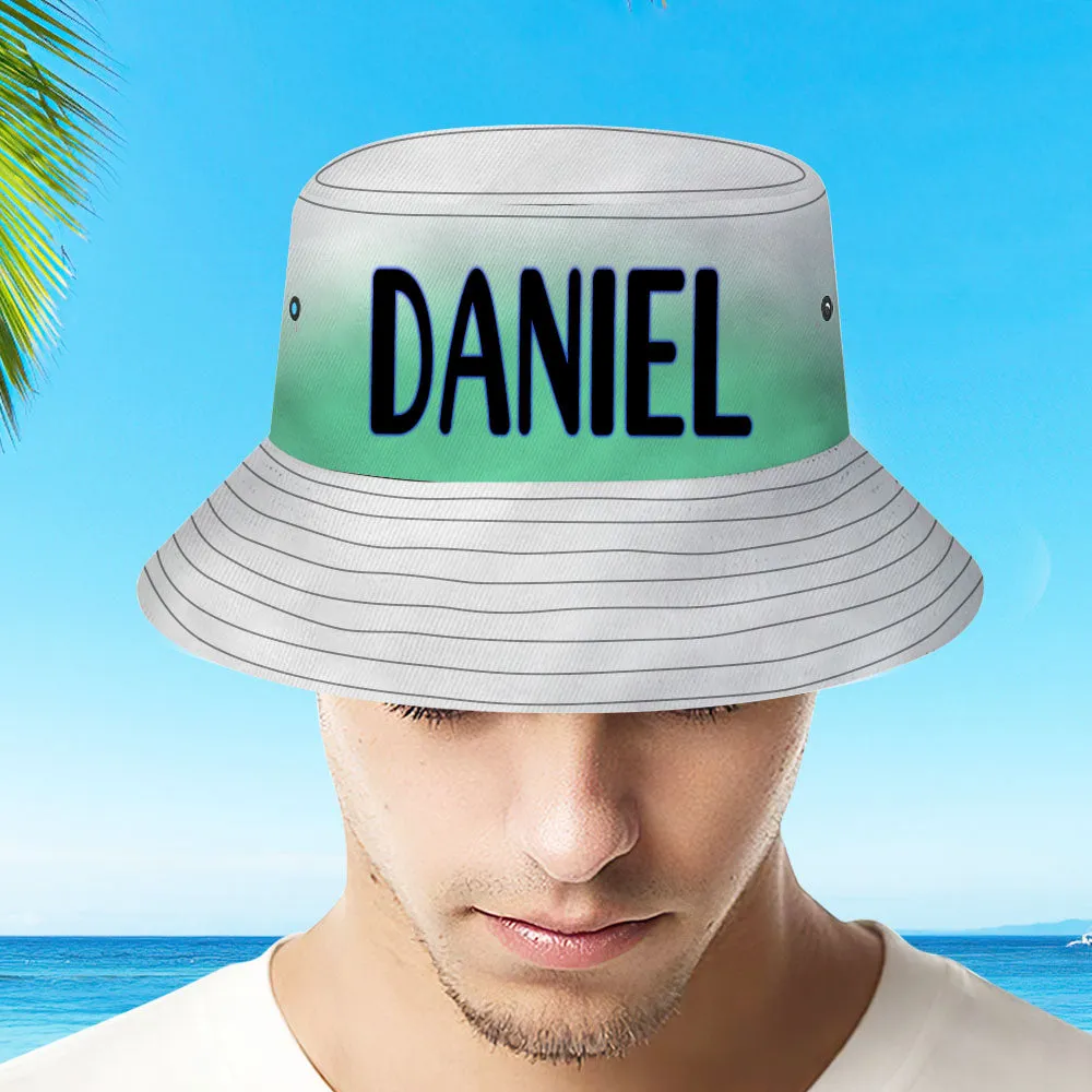 Custom Name Bucket Hat Adult & Kids Unisex Bucket Hat with Text Personalised Wide Brim Outdoor Summer Cap Hiking Beach Sports Hats - Green