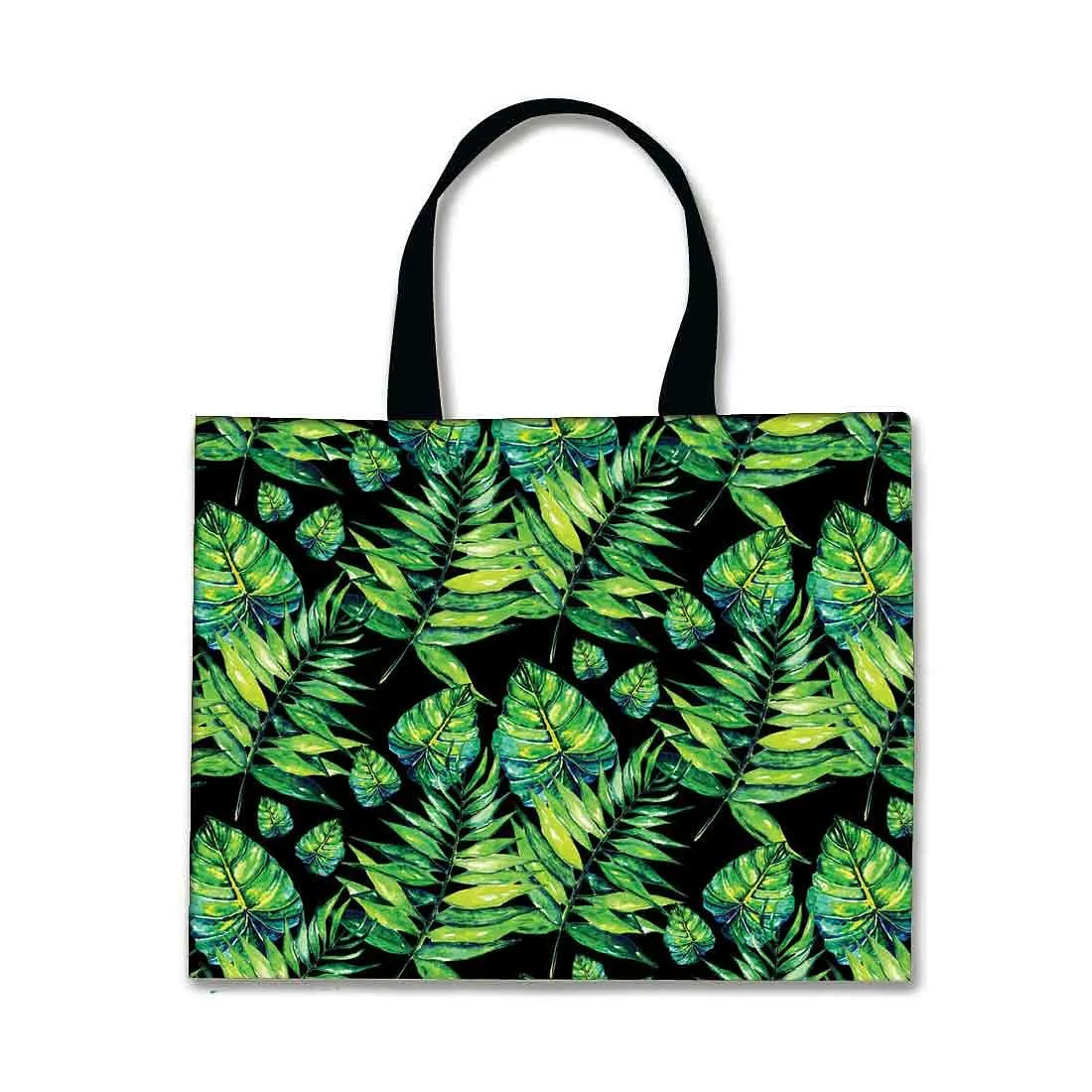 Designer Tote Bag With Zip Beach Gym Travel Bags -  Dark Green Tropical Leaf