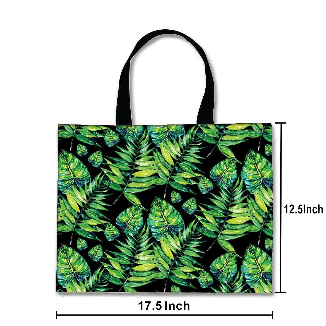 Designer Tote Bag With Zip Beach Gym Travel Bags -  Dark Green Tropical Leaf