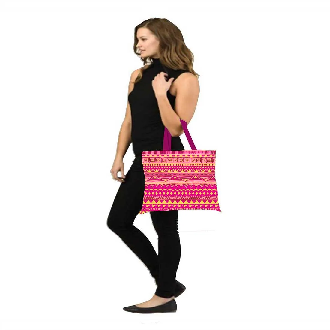 Designer Tote Bag With Zip Beach Gym Travel Bags -  Pink Patterns