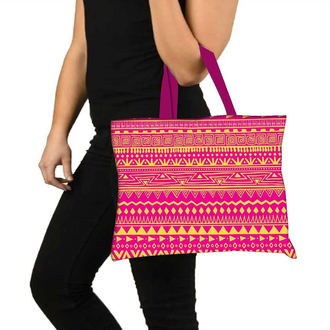 Designer Tote Bag With Zip Beach Gym Travel Bags -  Pink Patterns