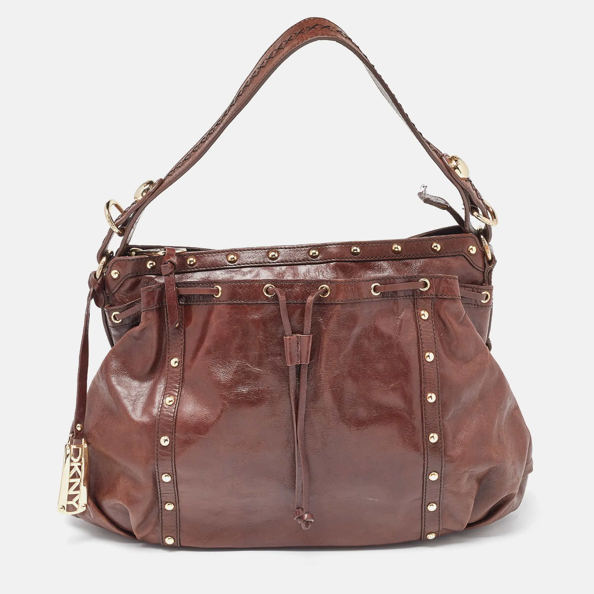 DKNY Brown Leather Studded Hobo