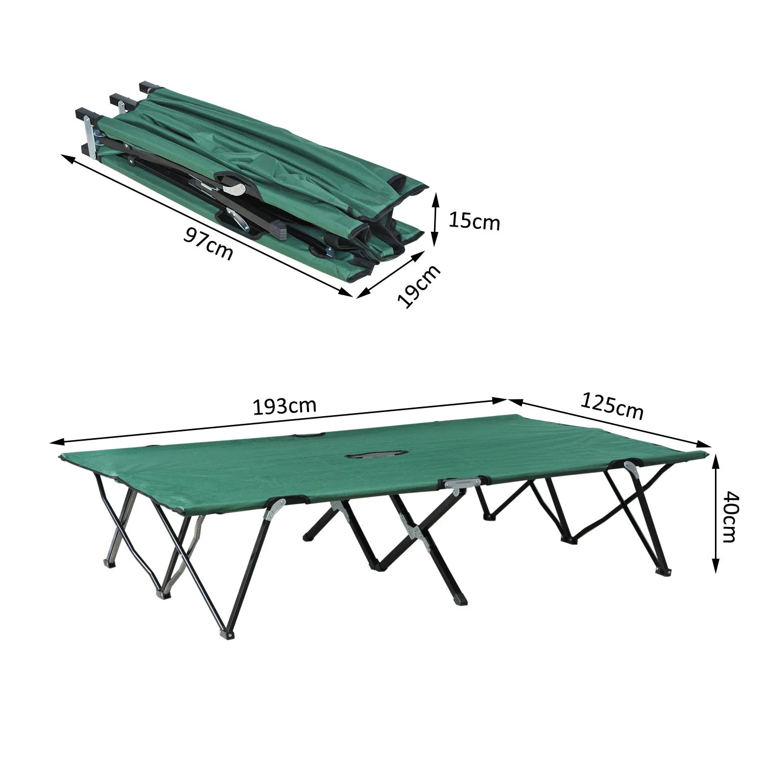 Double Camping Cot Foldable Sunbed Outdoor Patio Sleeping Bed Super w/ Carr Bag (Green)